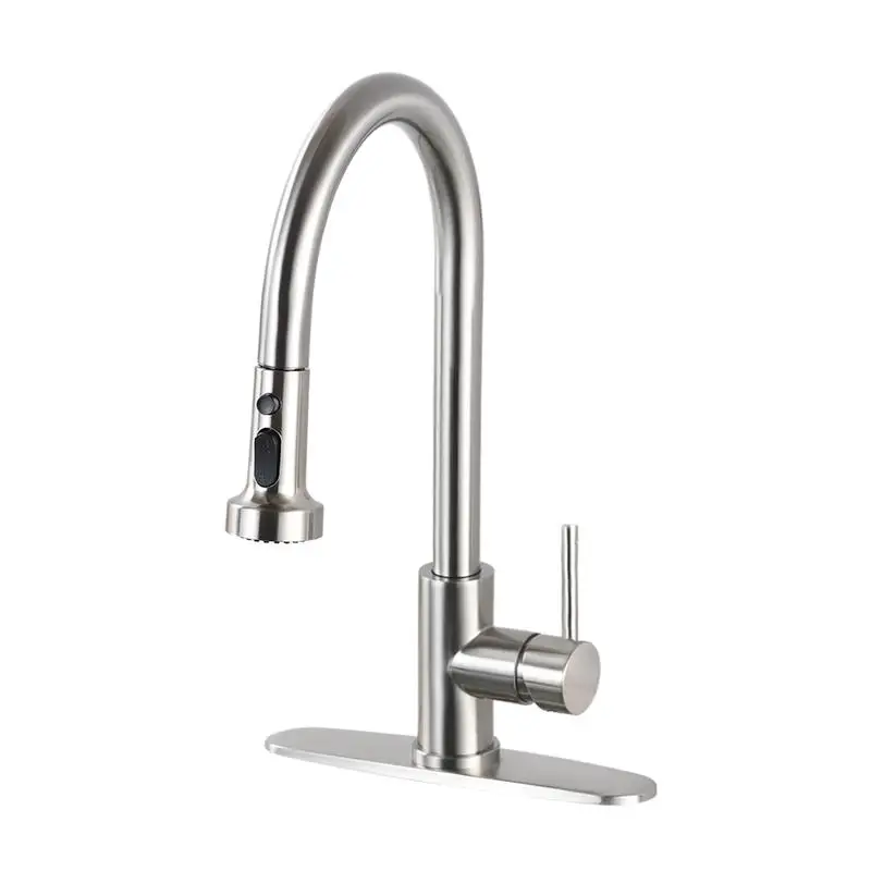 

Brushed Nickel Stainless Steel Pull-Down Kitchen Faucet with Sprayer - Modern Design for Easy Cleaning and Versatile Use