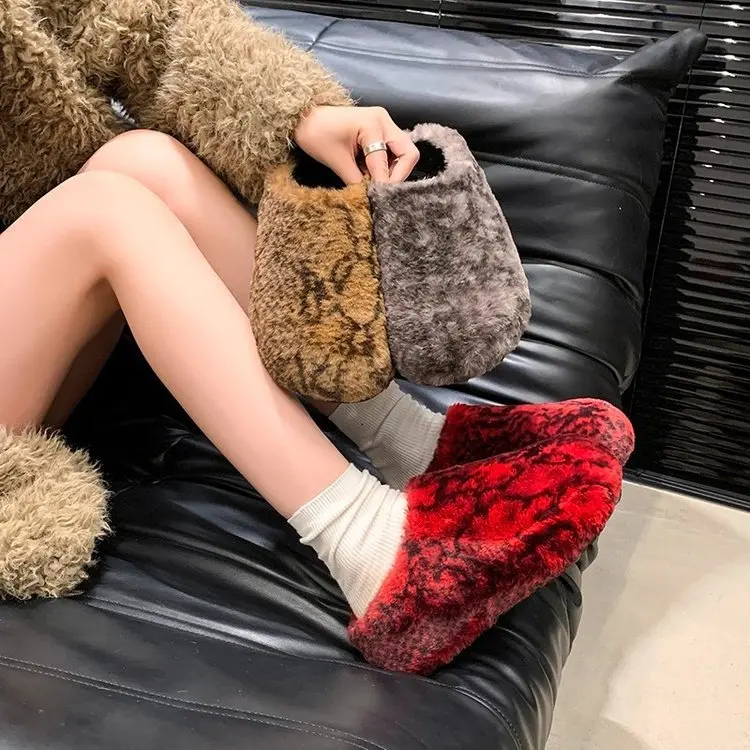 Thick Soled Warm Woolen Shoes for Women To Wear 2024 Autumn and Winter New Cashmere Home Cotton Slippers