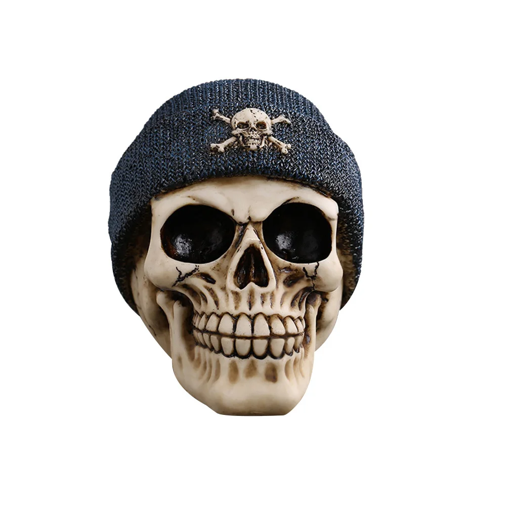 

Halloween Skull Decoration Funny Scary Skull Resin Skull with Hat Figurine Statue for Halloween Drawing Sample an