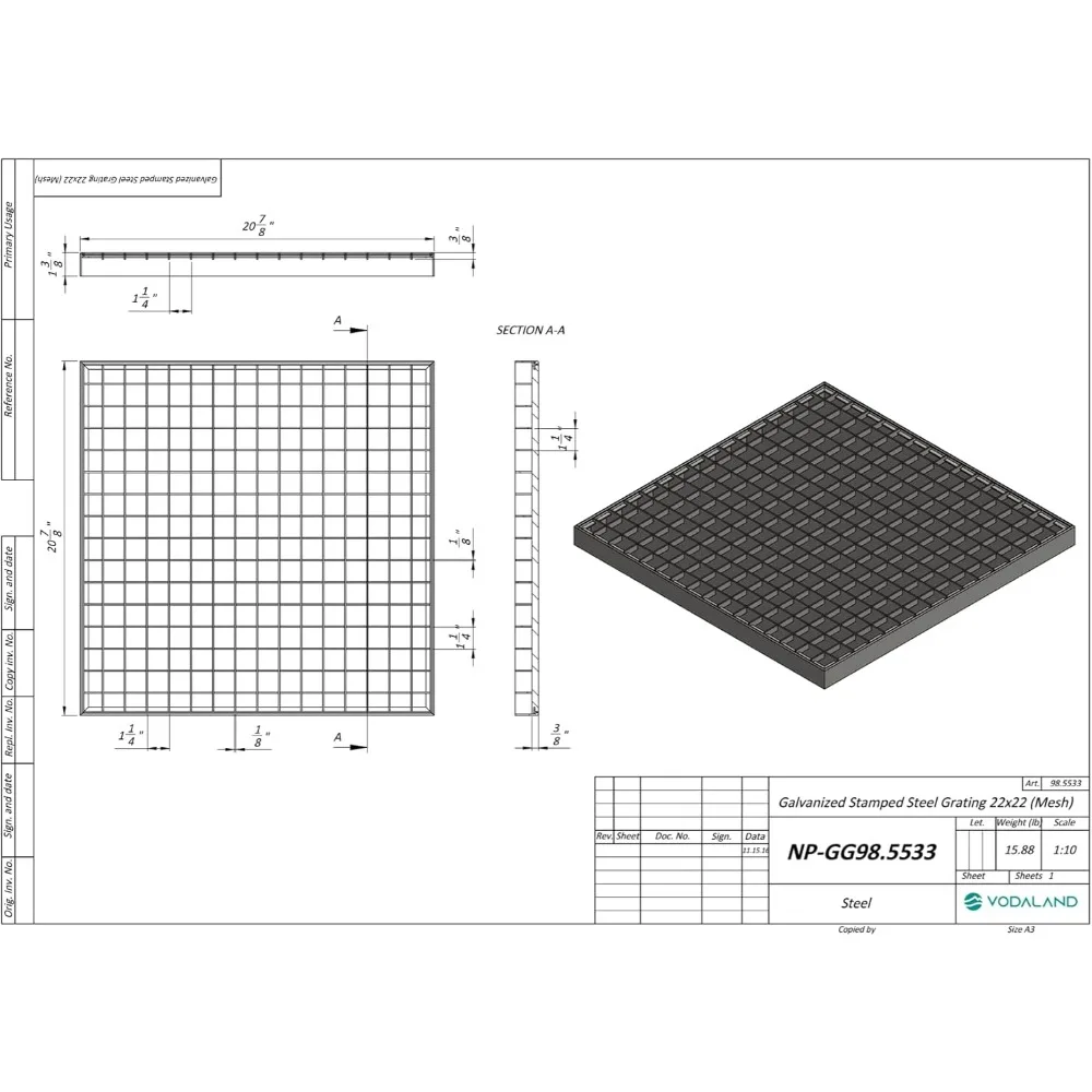 22x22 Inch Large Catch Basin with Galvanized Stamped Steel Grate Complete Package