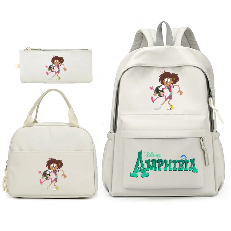 3pcs Disney Amphibia Backpack with Lunch Bag for Women Student Teenagers School Bags Comfortable Travel Sets