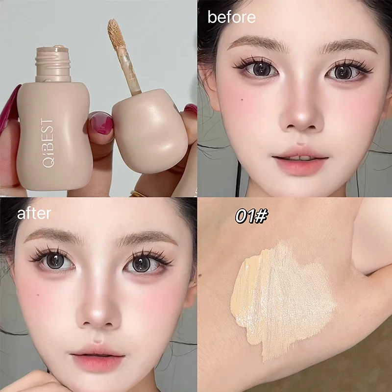 Qibest base corretivo líquido à prova d'água, creme de maquiagem, cobertura completa, base fosca com retenção de cor, cosméticos naturais