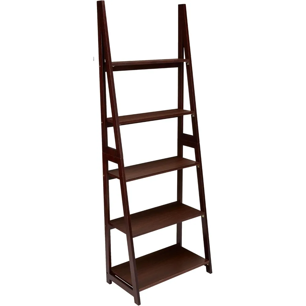 

Espresso Finish 5-Shelf Rubberwood Bookshelf Organizer, 14x24.8x70.1