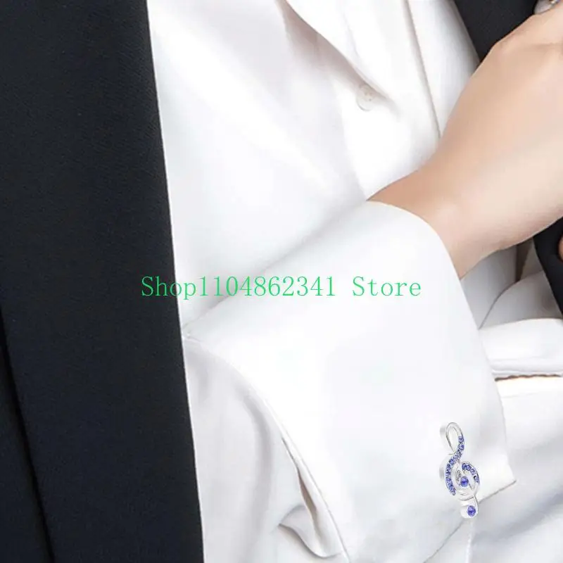 

652F Musical Note Tie Clip Suit Cufflinks Business Tie Clip Rhinestones Necktie Clip for Men Stylish Accessory