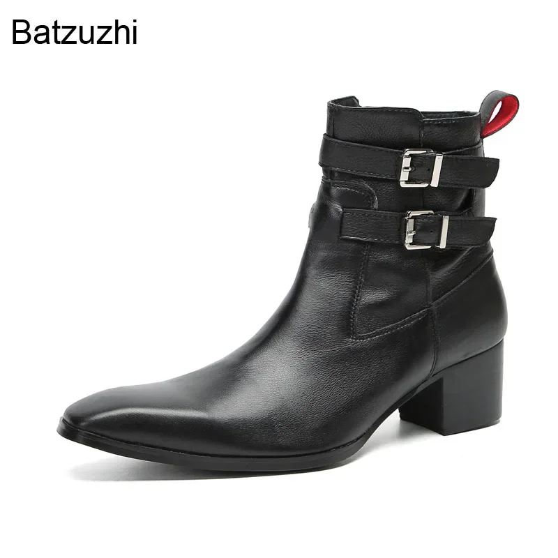 

Batzuzhi Модные рыцарские ботинки на высоком каблуке 6,5 см, мужские черные ботильоны с острым носком, мужские ботильоны с пряжками на молнии, мужские свадебные ботинки, 38-46!