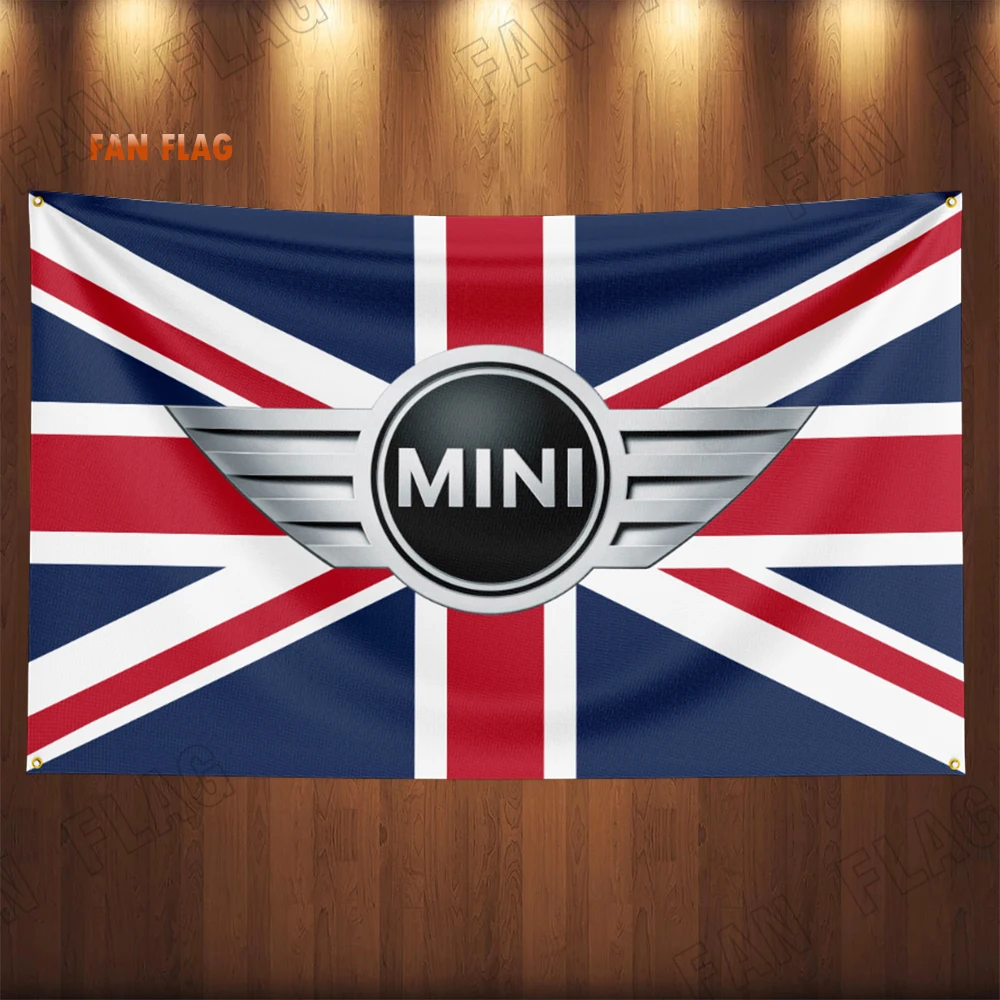 90*150CM Mini Car Logo Flag Cooper Polyester Digital Printing Banner for Garage Wall Art Indoor Decoration With Brass Grommets