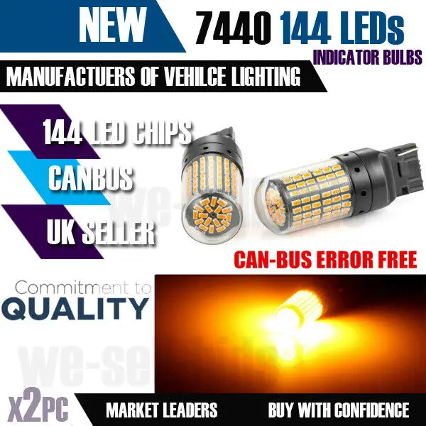 100x for wholesale T20 7440 3014 SMD AMBER INDICATOR LIGHT BULBS CANBUS ERROR FREE 2 PIN 12V UK