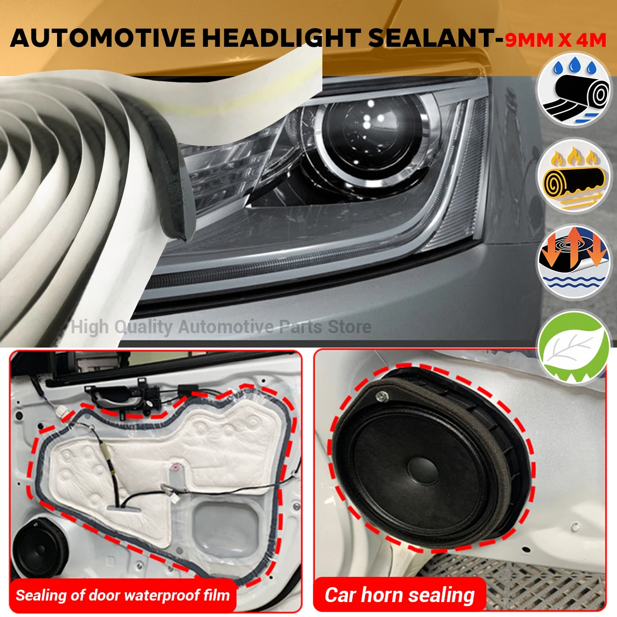 Headlight Sealant Seal Snake Gum Headlight Soft Strip Waterproof Glue Non-toxic and Tasteless Butyl Rubber Glue 9mm*4m