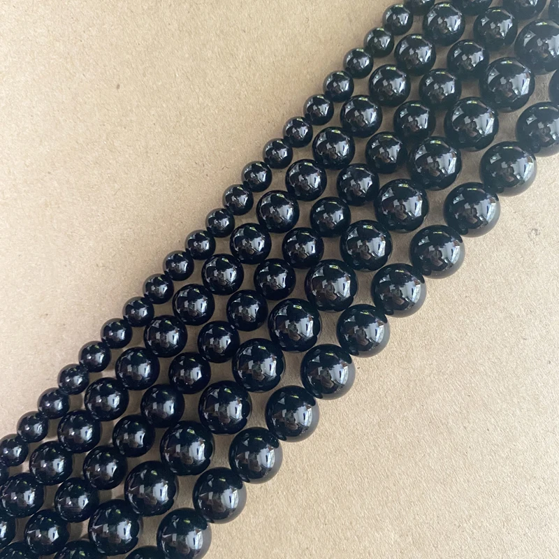 AA Grade Black Agate Round Gem Loose Strand Beads 15\