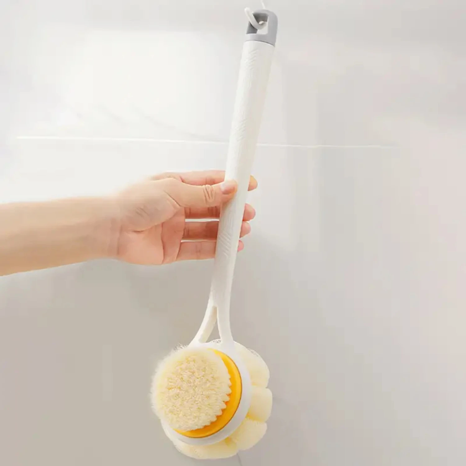 1pc Double Sided Long Handle Shower Brush Soft Bristle Bath Brush Exfoliating Massage Body Back Scrub Brush Skin Cleansing Bath