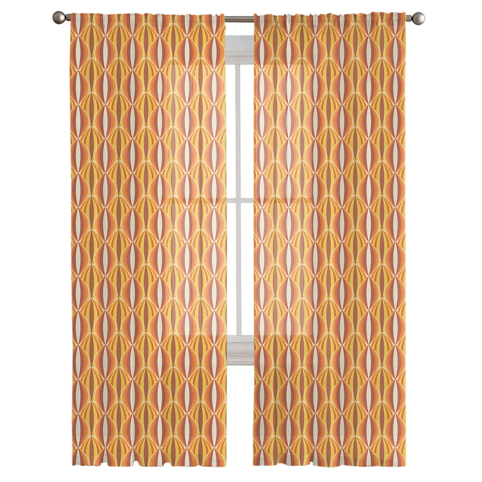 Mid-century Geometric Orange Yarn Curtain Window Tulle Curtains For Living Room Kitchen Window Treatments Voile Curtains