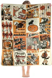 Retro Halloween Ghost Witch Halloween Decorations Blankets, Throw Blanket for Couch Soft Halloween Party Blankets