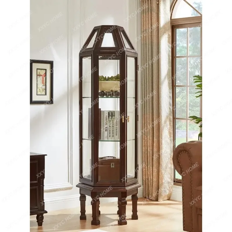 XXsolid wood rotating glass decorative cabinet  wall living room single door wine cabinet