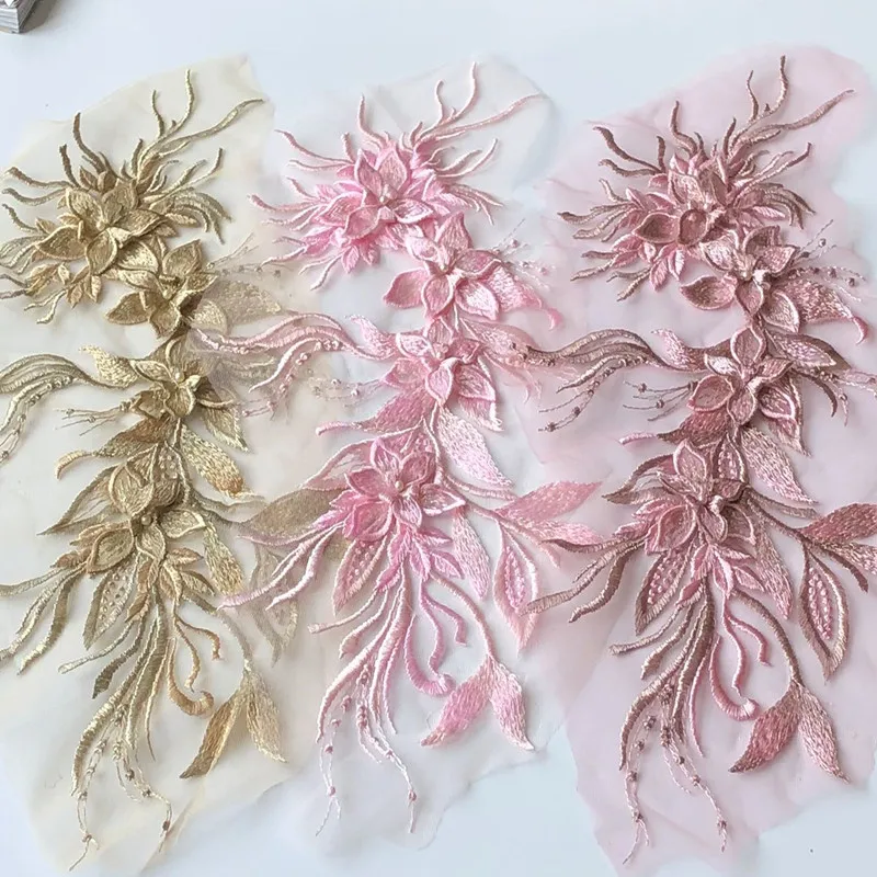 ビーズの刺繍が施された3Dロングドレス,1ピース,花柄,結婚式やパーティー用