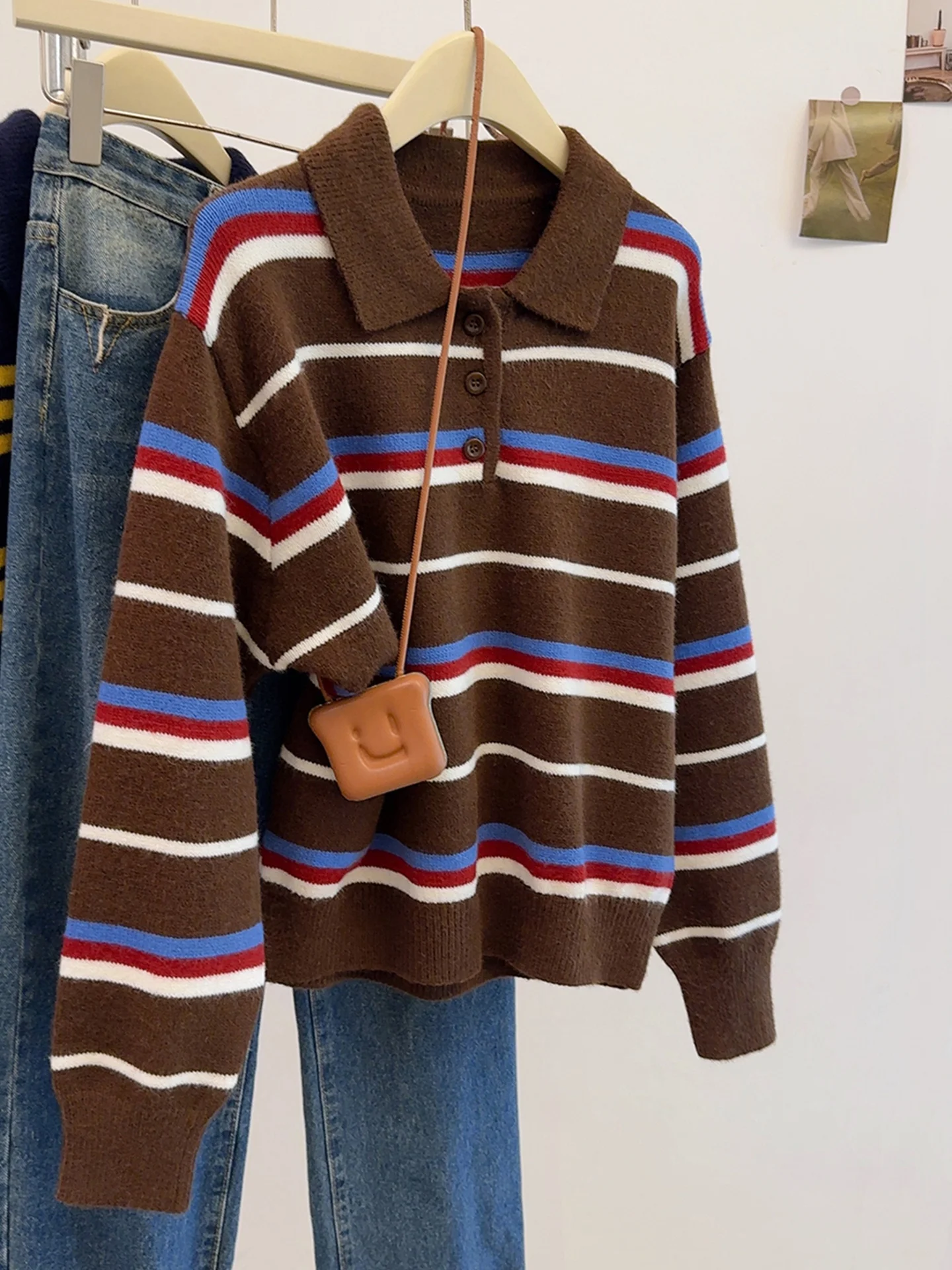 

Зимний цветной свитер в полоску Camere, повседневный длинный свек, вязаный свитер на голову, свободный крой, увлажняющий ng