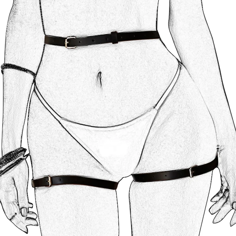 Erotic Hollow Garter Belt PU Leather Leg Harness Teddies Bodysuits Women Sexy Crotchless Lingerie Stockings Goth Body Suits image 2