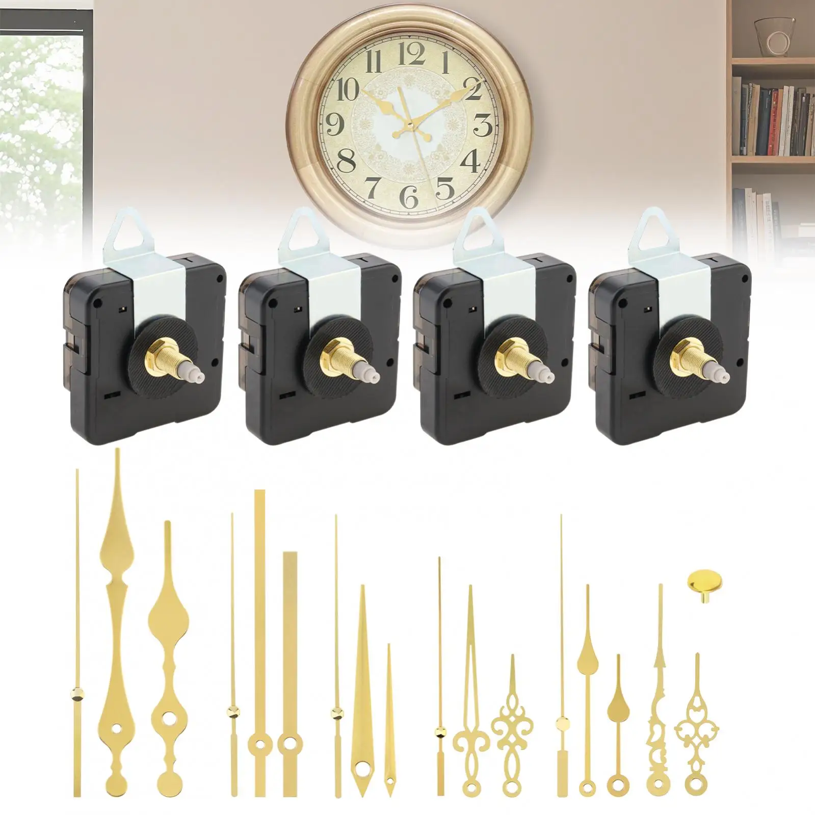 4 pièces 22 mm de longueur arbre Quartz à piles mécanismes de mouvement d'horloge silencieux pour la réparation d'horloge/bricolage avec 6 paires d'aiguilles