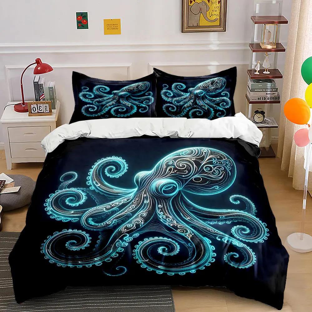 Glowing ornate octopus design. Print Bedding Set 1 Duvet Cover 2 Pillowcases for Adult and Children Luxury Gift Full Size