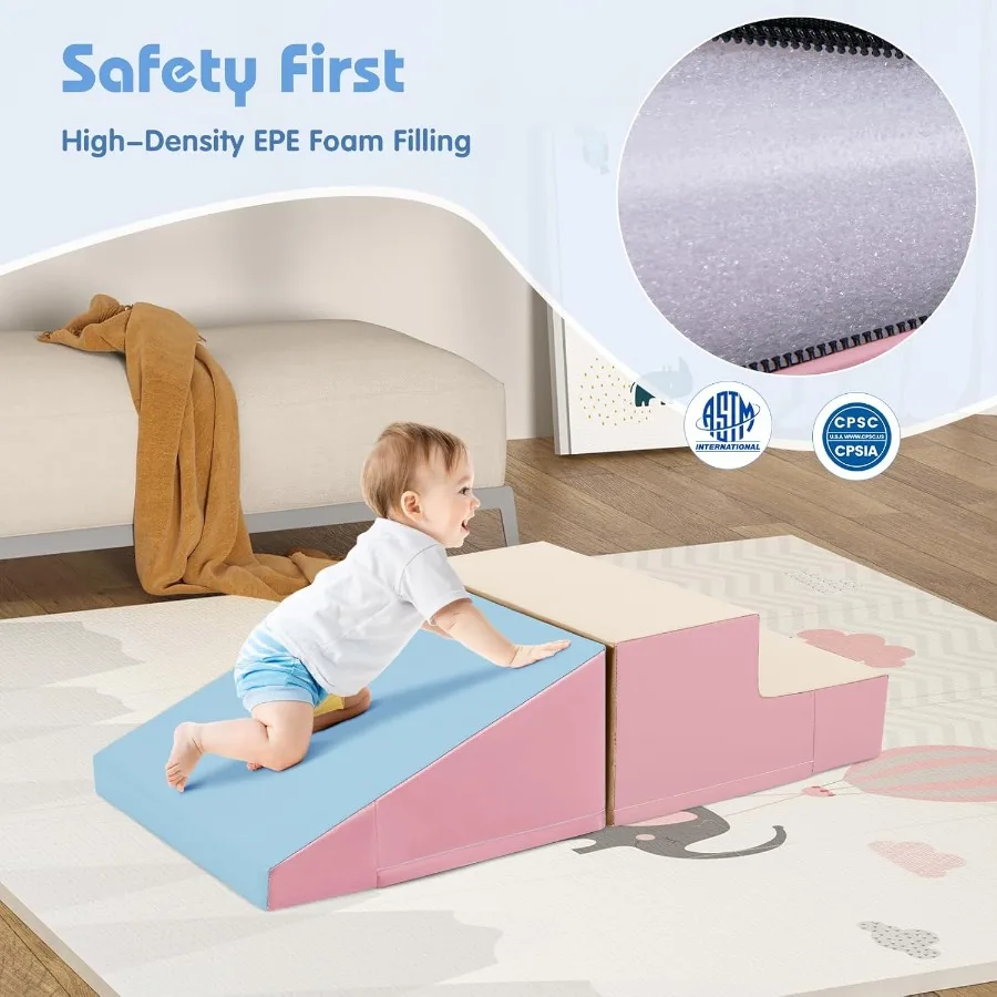 ألعاب التسلق للأطفال الصغار مجموعة لعب لينة لتسلق الزحف انزلاق اللعب النشط في الأماكن المغلقة 2 قطعة كتل التسلق الرغوية للرضع