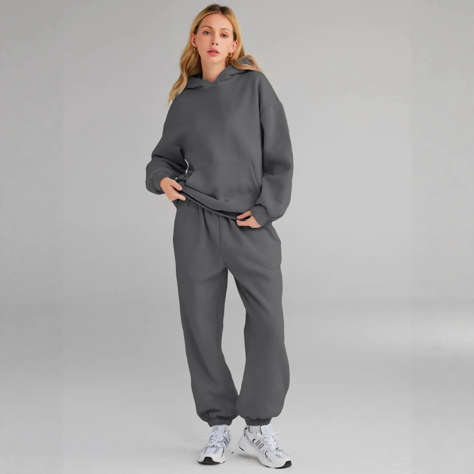 

2025 комплектов, женский комплект из 2 предметов, однотонный спортивный костюм с капюшоном, женский свободный пуловер, толстовка с капюшоном, спортивные штаны, комплект из двух предметов