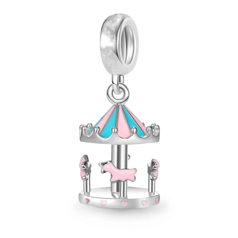 Hot Sale Classic Pink Carousel Charm Beads Fit 925 Sterling Silver Bracelet Women Exquisite DIY Jewelry Accessories Gift