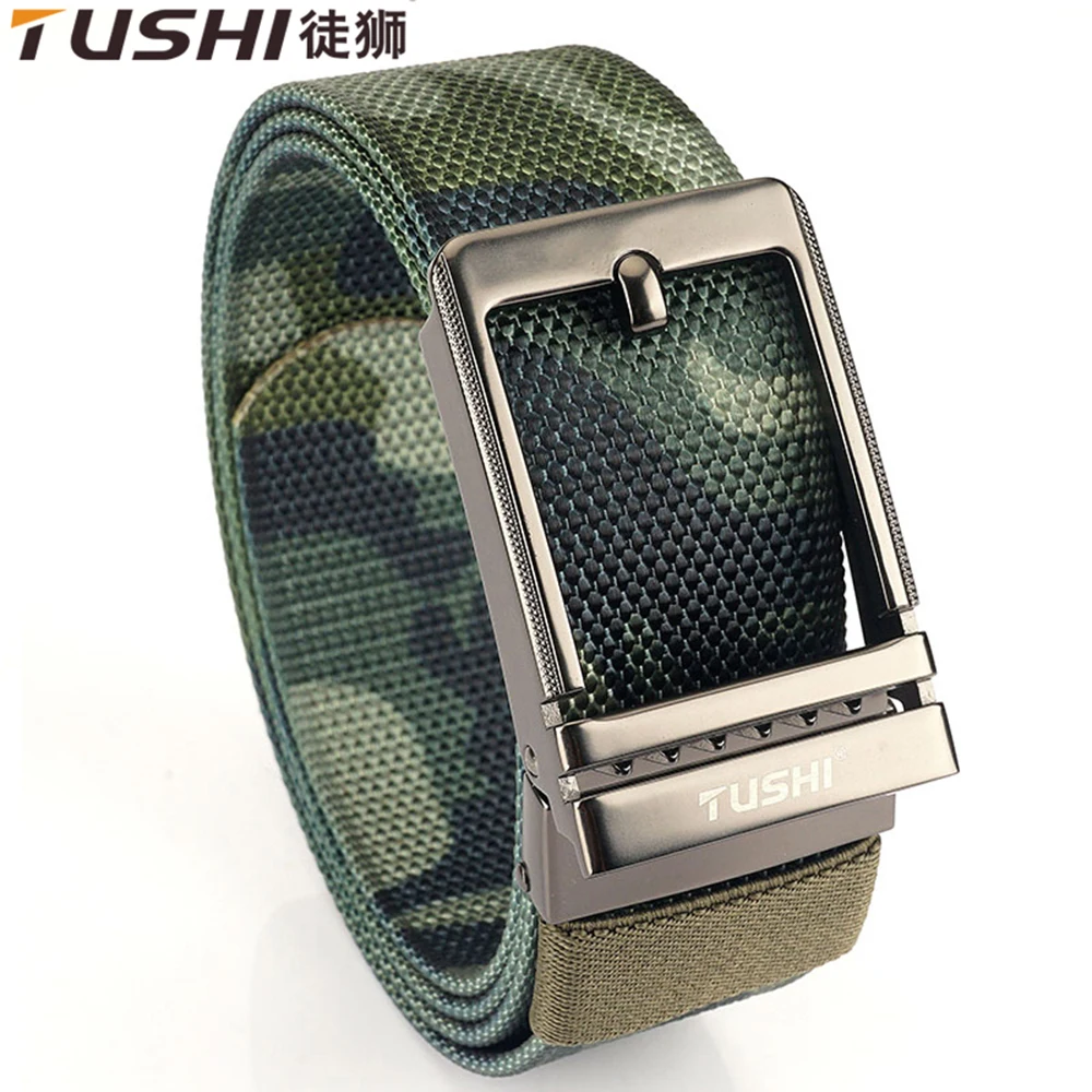 

TUSHI New Men's Automatic Buckle Nylon Canvas Military Belt Men Women Outdoor Hunting Army Work Tactical Belt Luxury 3.8cm