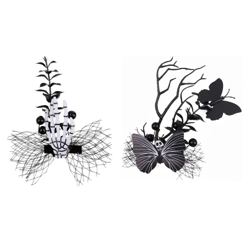 

Horror Theme Hair Clip Black Butterfly Bone Hand Decoration For Halloween Cosplay 15UB