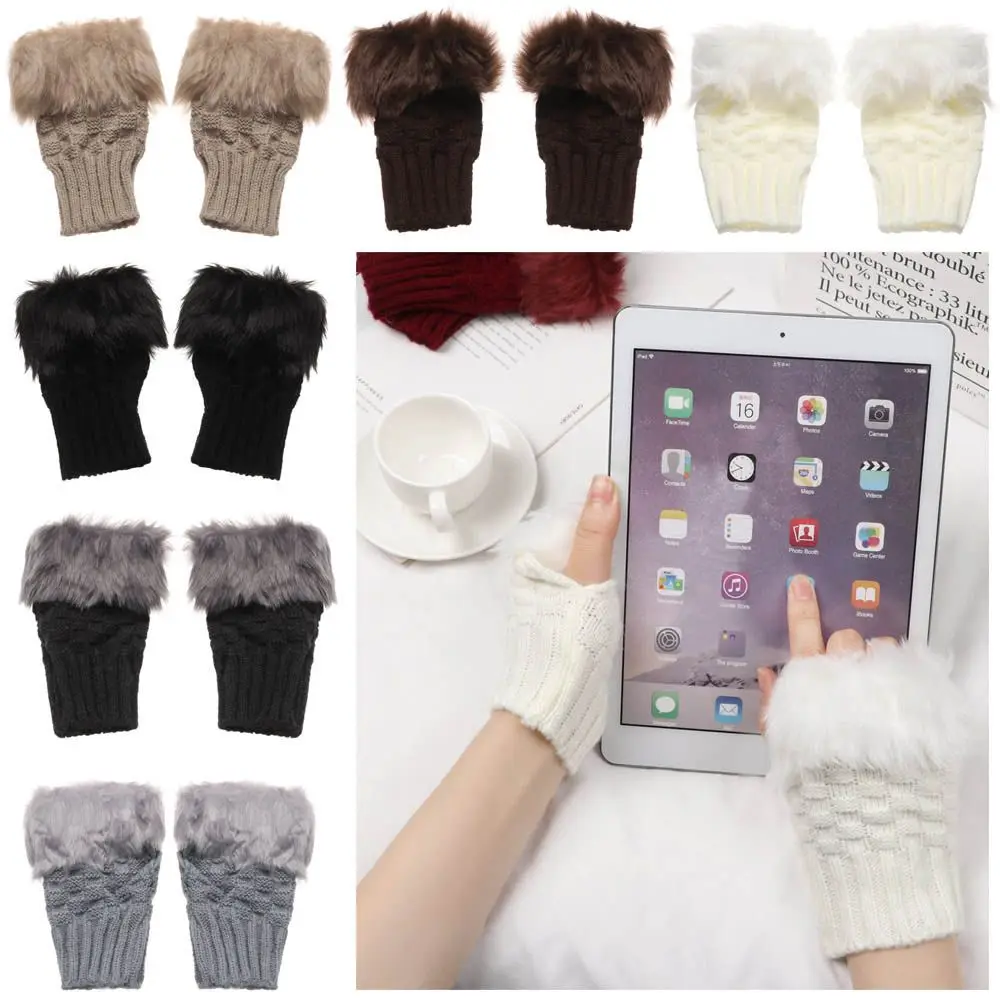 Fashion Elastic Keep Finger Warm Faux Rabbit Hair Gloves Knitted Gloves Thicken Warm Warm Mittens