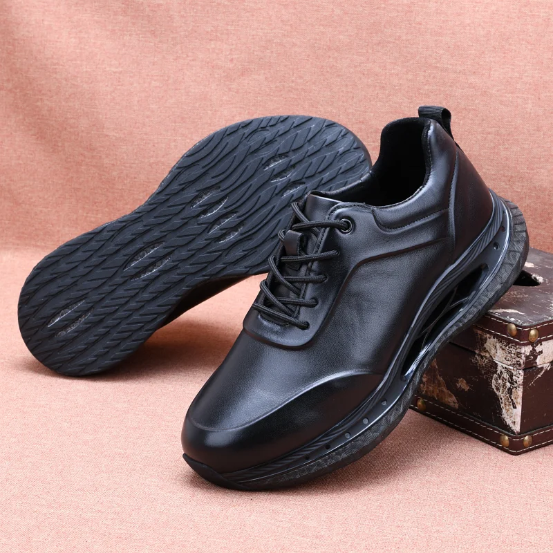 Real Genuine Leather Shoes Men Athletic Loafers Jogging Shock Absorbing Sneakers Top Cowhide Travel Walking Antiskid Waterproof