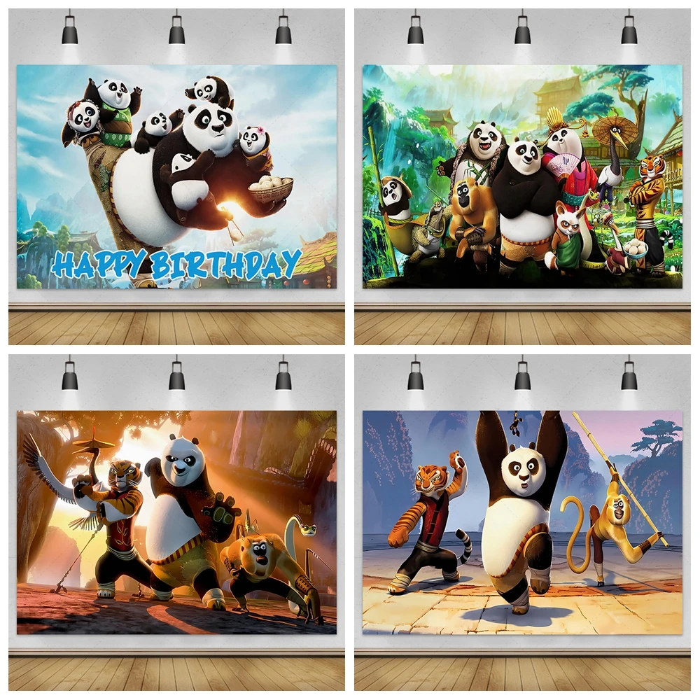 

Kung Fu Panda Bamboo Happy Birthday Background Boy Girl Panda Theme Party Photography Newborn Baby Shower Background Wall Decora