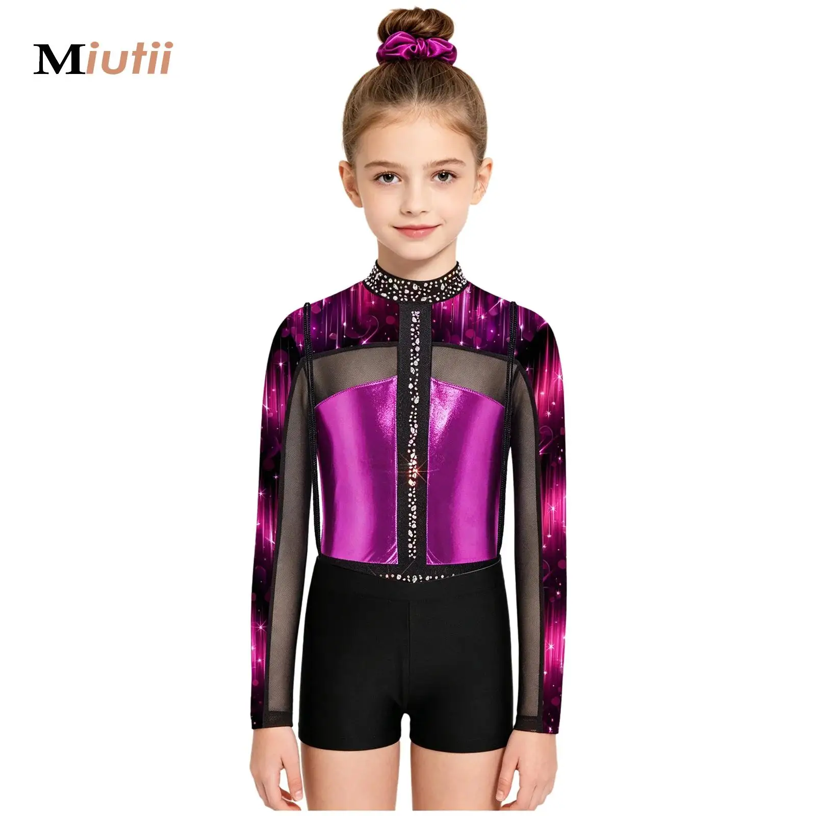 

Kids Girls Ballet Dance Outfits Dancewear Acrobatics Rhythmic Gymnastic Leotard with Shorts Set Figure Skating Bodysuit Jumpsuit