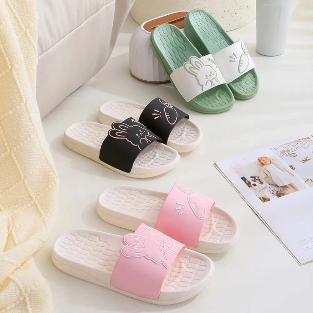 Casual PVC Cartoon Rabbit Slippers Non Slip Bunny Carrot Bathing Sandals Outdoor Indoor Platform Shower Slippers Ladies