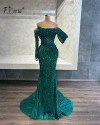 Elegant Green Prom Dress Beads Crystal Appliques 3D Formal Evening Gown Arabic Customized robes longues soirées élégante 2025