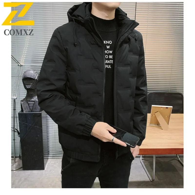 COMXZ Winter Jacket 2025 Handsome Detachable Hood Lightweight Street Down Jacket Travel High-Quality Padding Coat Men's Clothing
