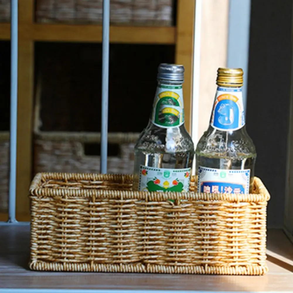 سلة تخزين القهوة المنسوجة نمط سلة عرض بلاستيكية زجاجة توابل مستطيلة أشتات منظم متجر المنزل فندق