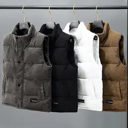 Men Sleeveless Jacket Men's Winter Windproof Padded Vest Coat with Stand Collar Pockets Thickened Sleeveless Cardigan for Warmth