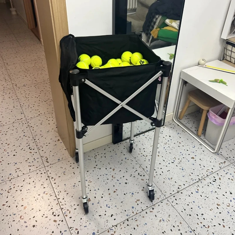 Foldable Tennis Coach Car Large Capacity Tennis Picking Basket Movable Balls Collection Baskets Portable Sports Accessories