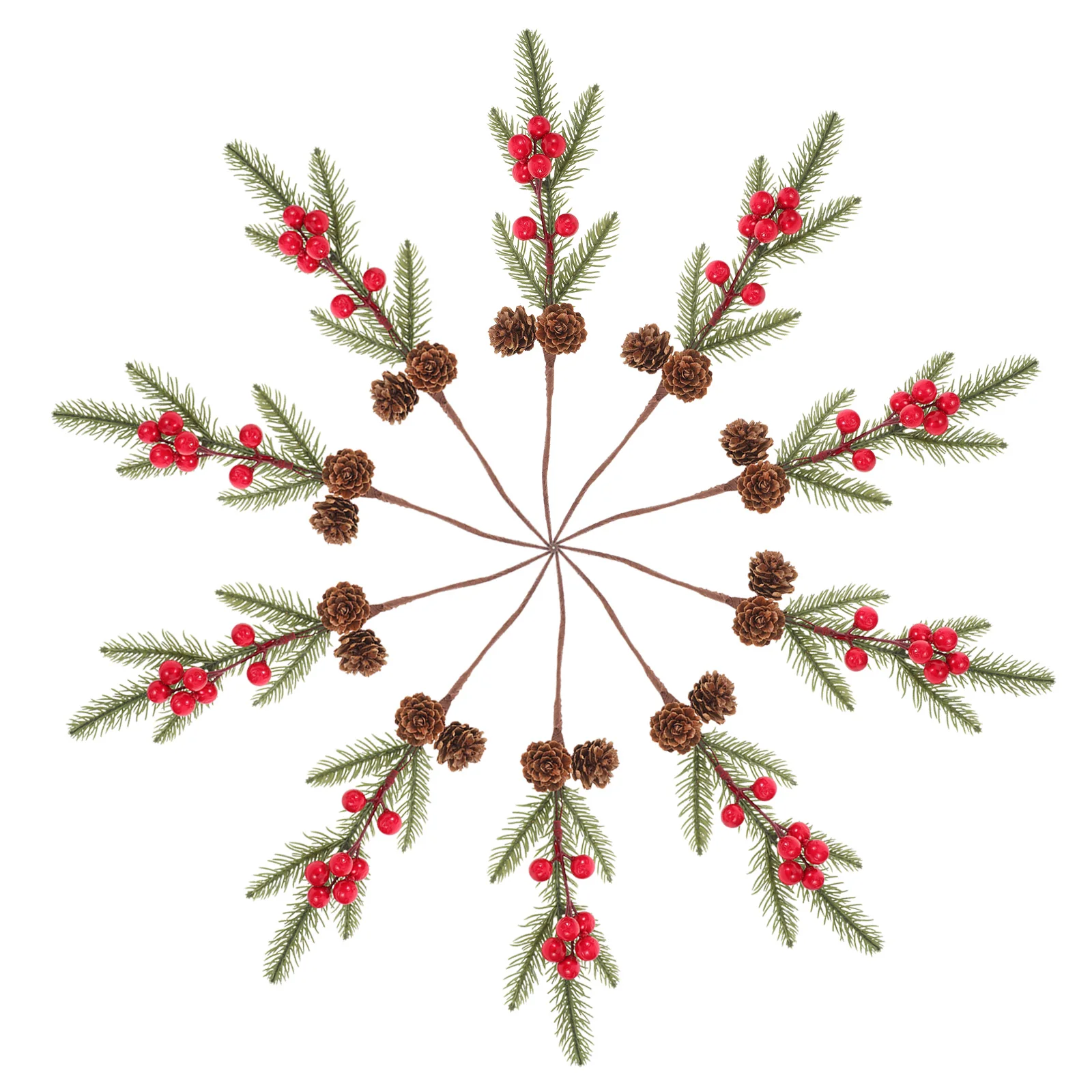 

10pcs Christmas Picks Simulation Pine Branches Red Berries Pine Cones Versatile Ornament Vase Filler Party Decoration Artificial
