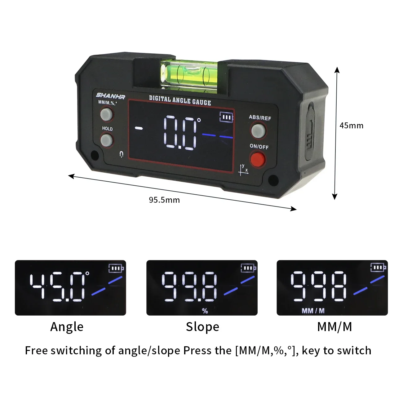 SHANHR Digital Angle Finder, Multi-Axis Protractor Tool with Backlit LCD, Digital Level with Bubble and Dual Axis Display
