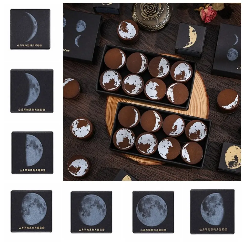 

Mountain and Moon Moon Series Seal Wooden Circular Mini Wooden Seal Printing Card Making DIY Decorative Stamp Stationery