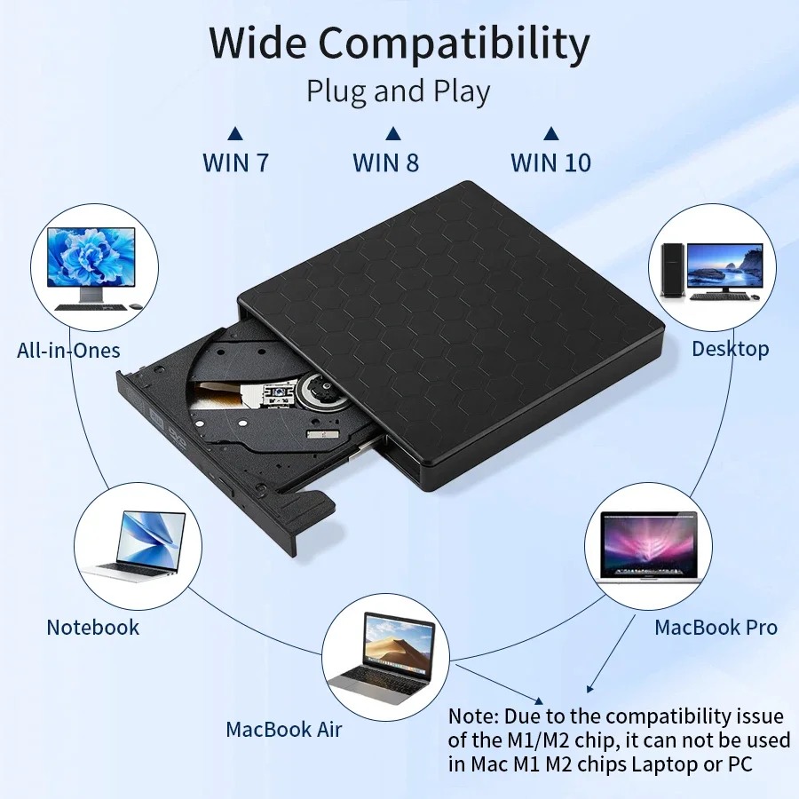 External DVD Drive USB 3.0 Type-C Portable DVD RW CD Burner Writer Optical Drives Reader Player for Laptop PC Notebook Computer