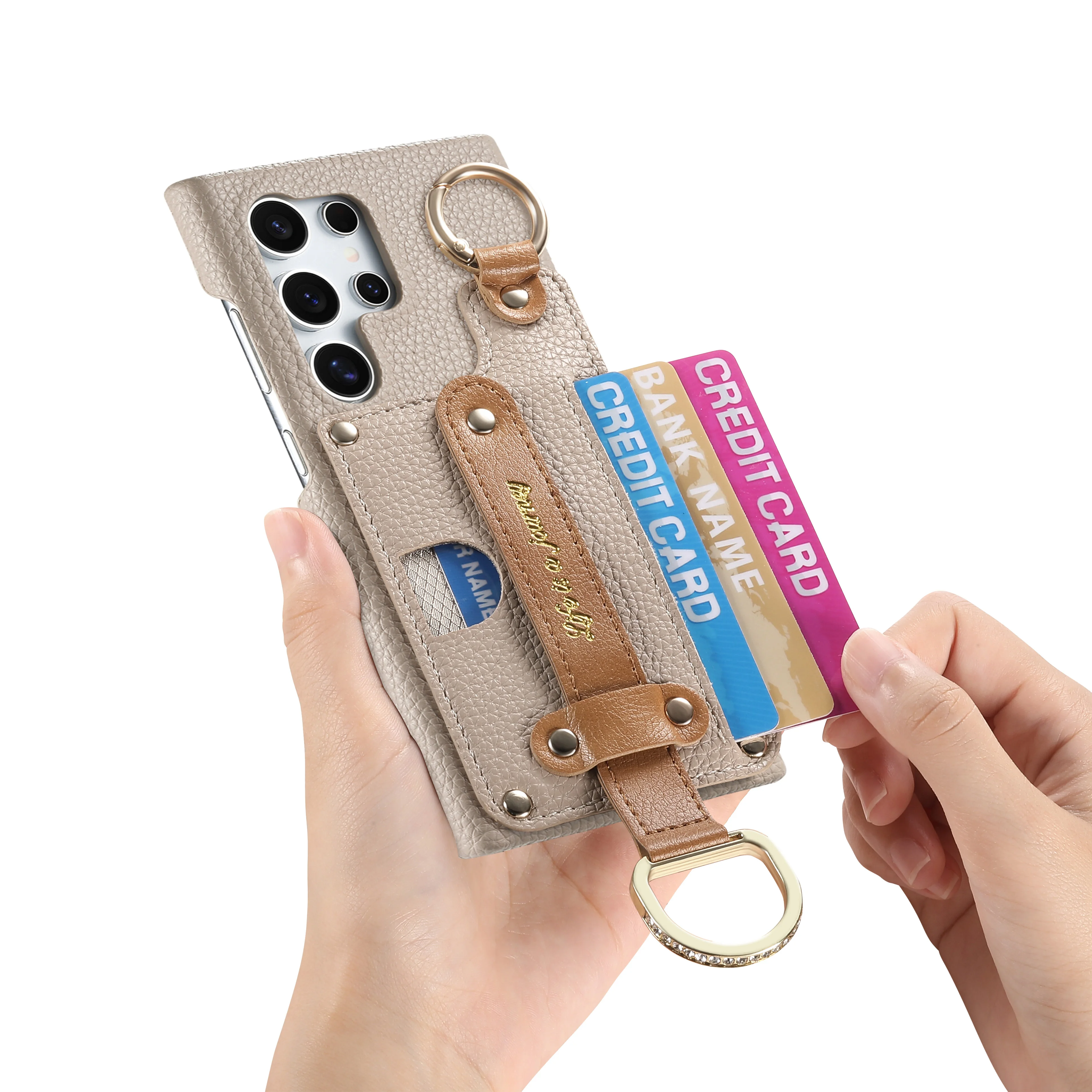 Wristband Cards Solt Ring Holder Leather Wallet Case For Samsung Galaxy S24 Ultra S23 Plus S22 A55 A15 A35 A25 A54 Stand Cover