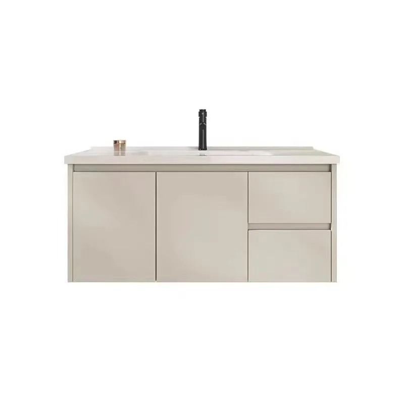 Economic cream wind honeycomb aluminum bathroom cabinet with intelligent beauty mirror and ceramic integrated washbasinin