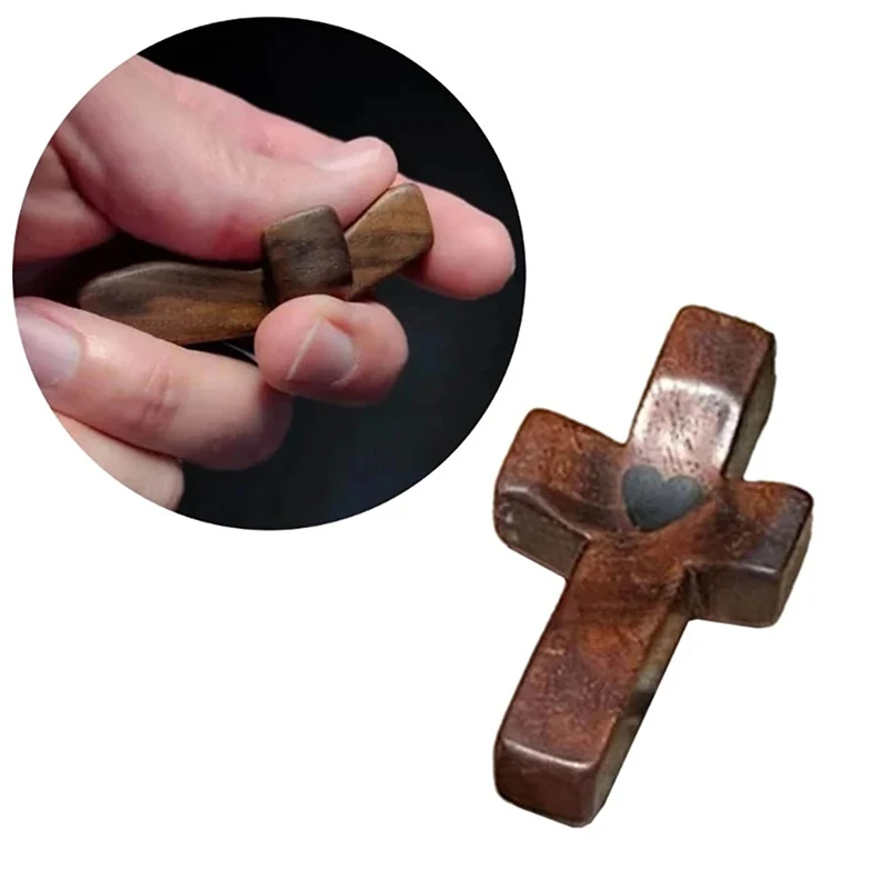 Crocifisso in legno Comfort Holding Cross Pocket di piccole dimensioni palmare preghiera cristiana croce sollievo dallo Stress regalo di