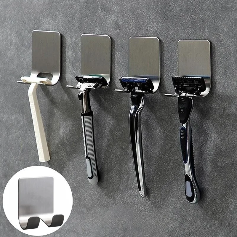 

Punch-free Razor Holder Stainless Steel Storage Hook Gadgets Multi-purpose Bathroom Wall Men Shaving Shaver Shelf Sticky Hanging