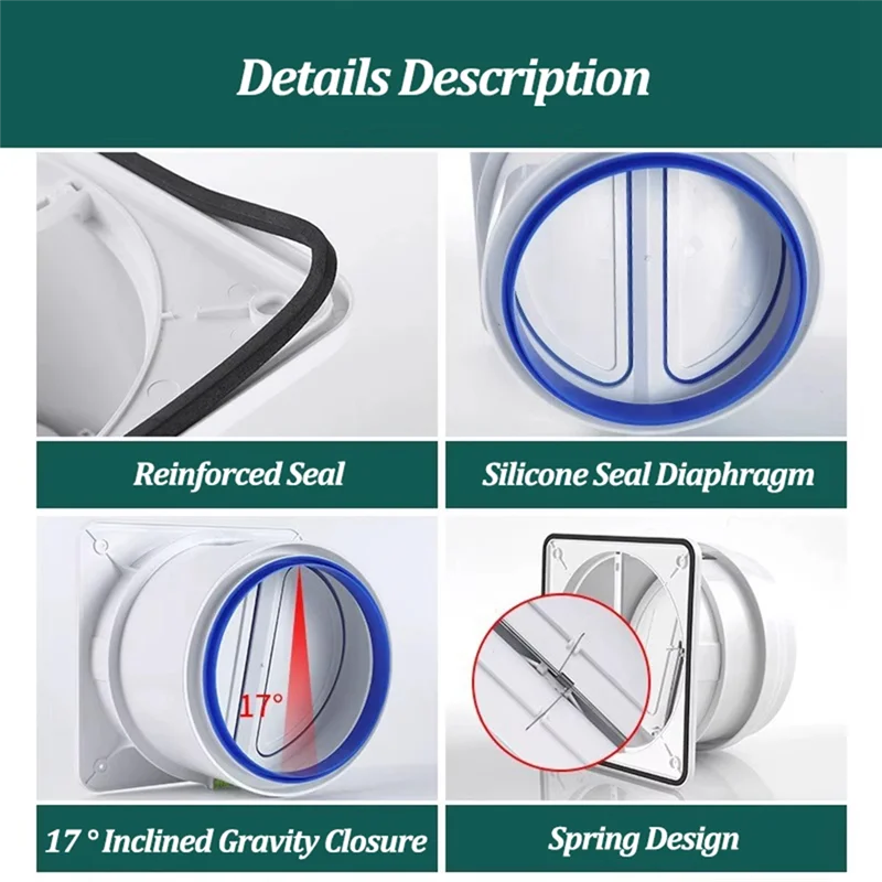 ABJI-냄새 방지 제어 공기 배출구 주방 레인지 후드 체크 밸브 2PCS 80-100Mm 파이프 양면 주방 환기 부품