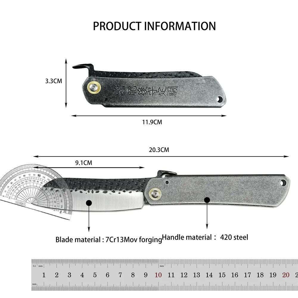 High Quality Black Forged Folding Knife Kitchen Knife Cutting Meat, Vegetables and Fruit Knife