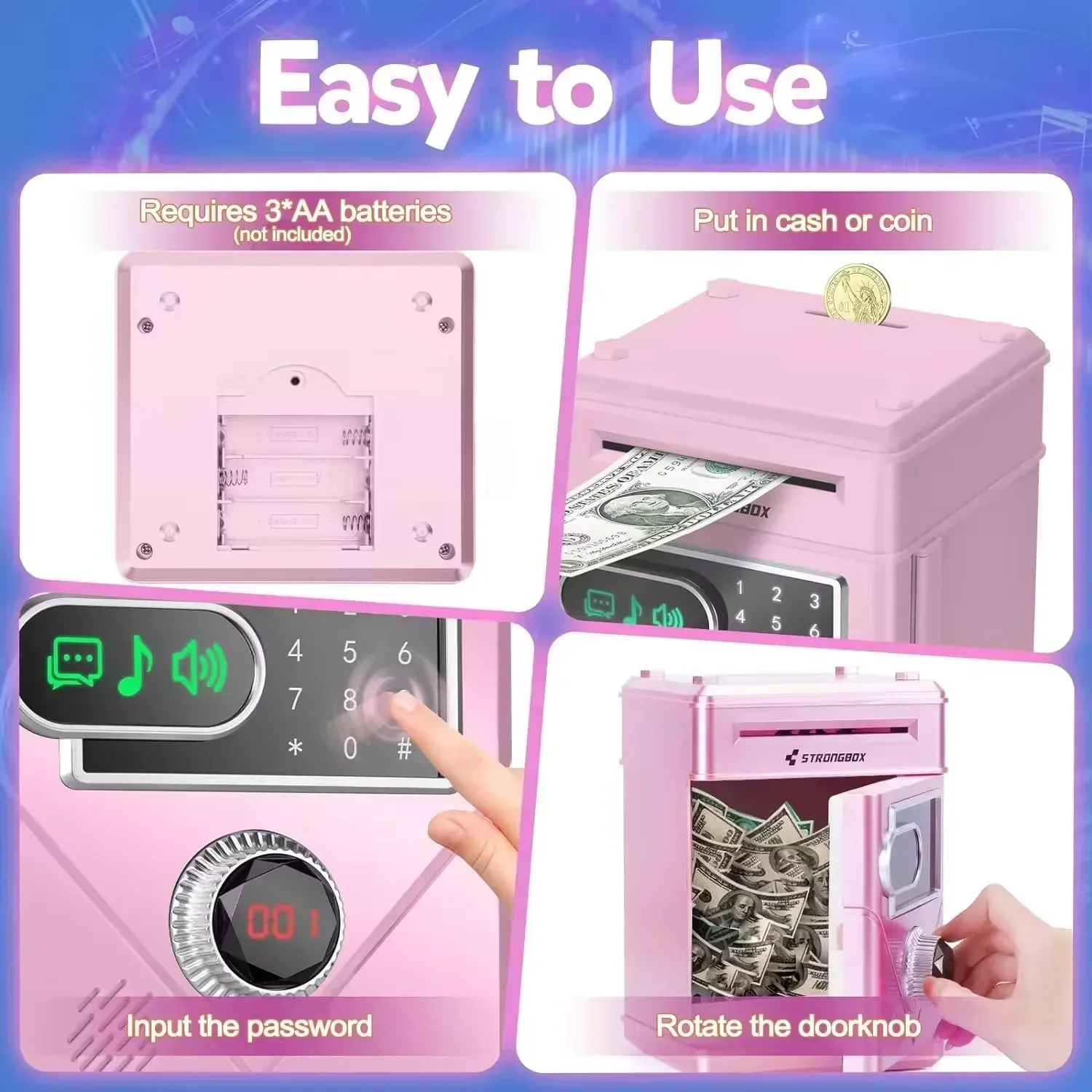 بنك التوفير الإلكتروني شاشة تعمل باللمس العد آلة الصراف الآلي كلمة المرور صندوق الأمان صناديق المال الرقمية توفير النقدية إيداع هدايا الأطفال