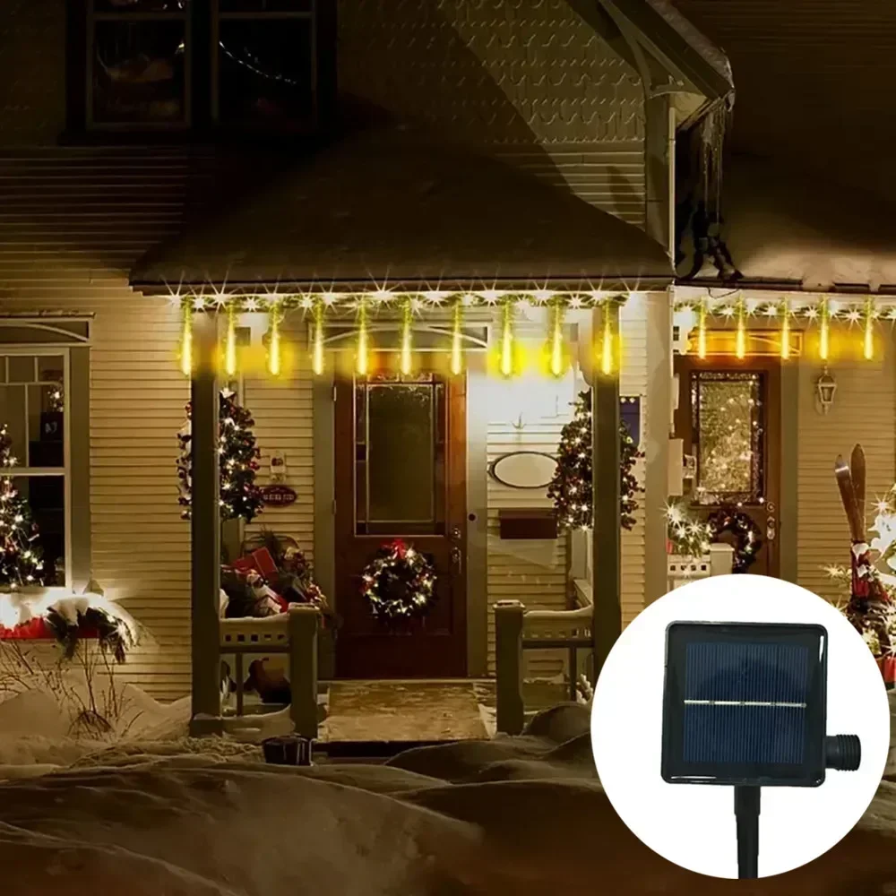 أضواء دش النيزك LED الشمسية سقوط قطرة المطر الجنية سلسلة ضوء مقاوم للماء لحفلة عيد الميلاد حديقة عطلة الزينة