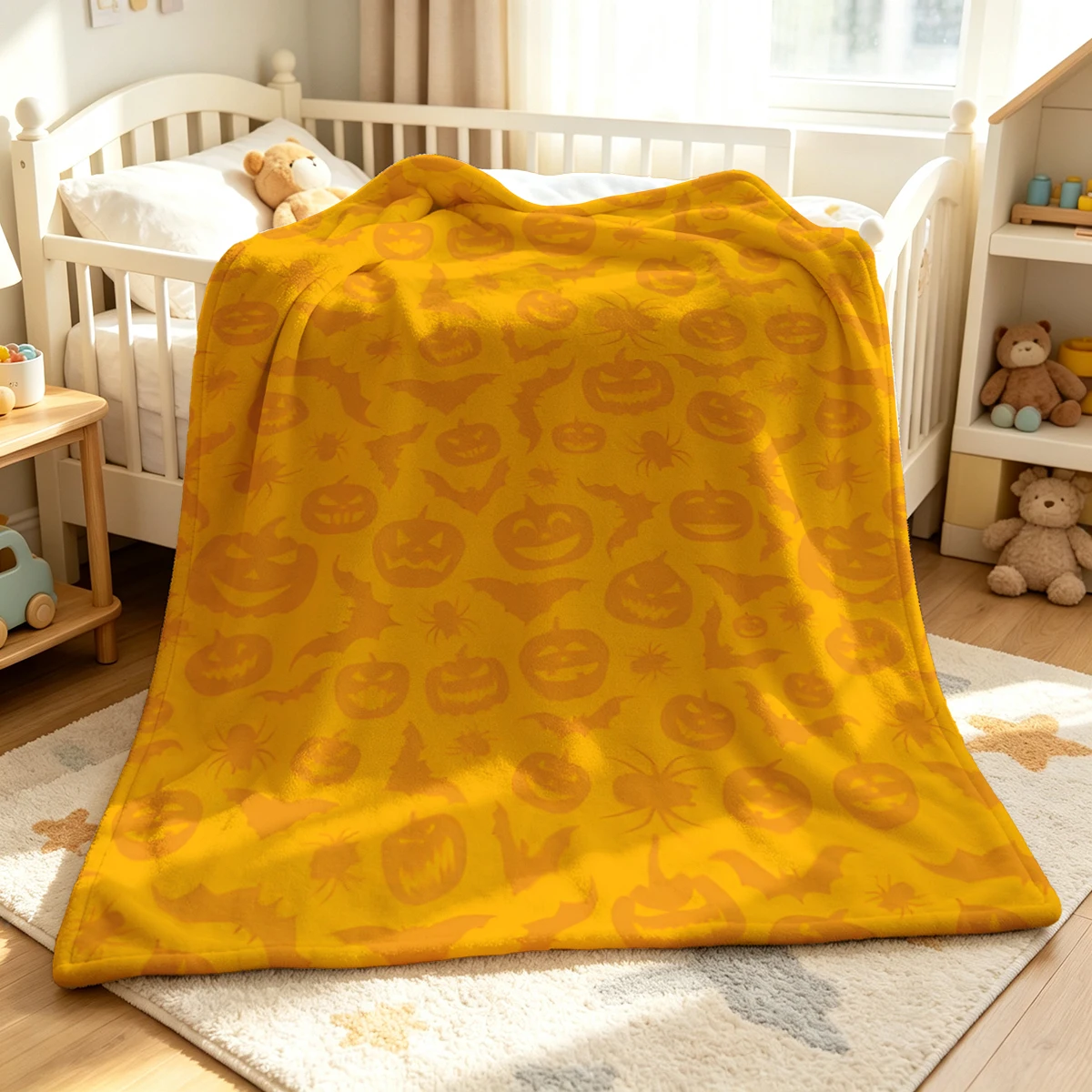 Orange Halloween Pumpkins Winter Summer Flannel Blanket Throw Fleece Soft Fuzzy Plush Cozy Fleece Blankets for Sofa Ideal Gifts